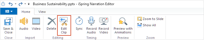 Edit video clip in iSpring