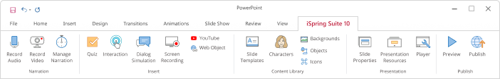 iSpring Suite tabblad in PowerPoint