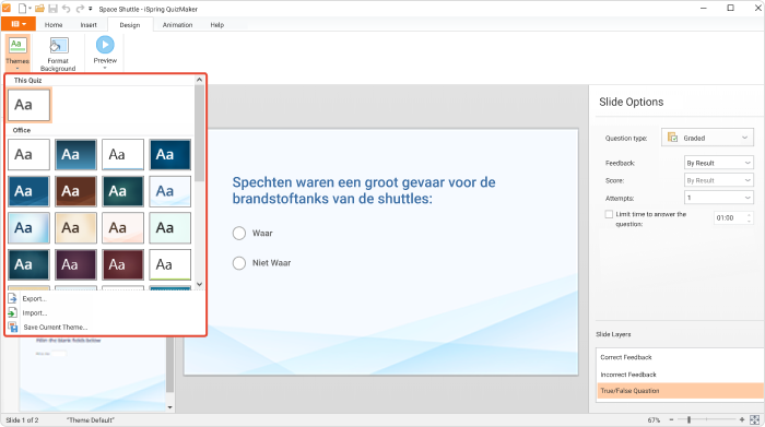 Quiz ontwerpen configureren in iSpring QuizMaker