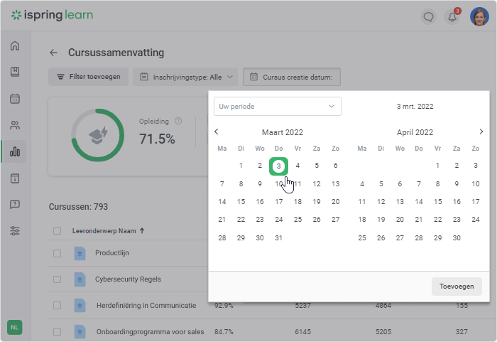 Rapporten plannen in iSpring Learn