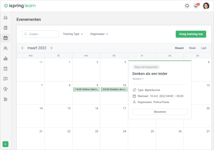 Verbeter de training on-the-job werk met evenementenkalender