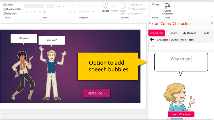 Pixton Comic Characters  PowerPoint add-in