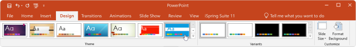 PowerPoint Thema’s menu in PowerPoint 2013 om een tijdlijn te maken