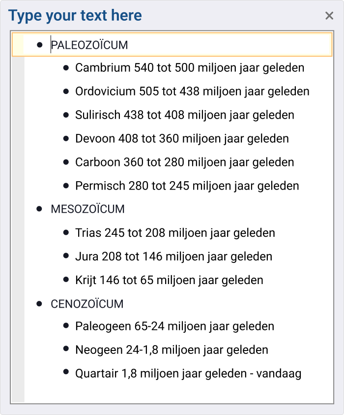 Tekstvenster in PowerPoint 2013 voor Smart Art, Tijdlijn interactie