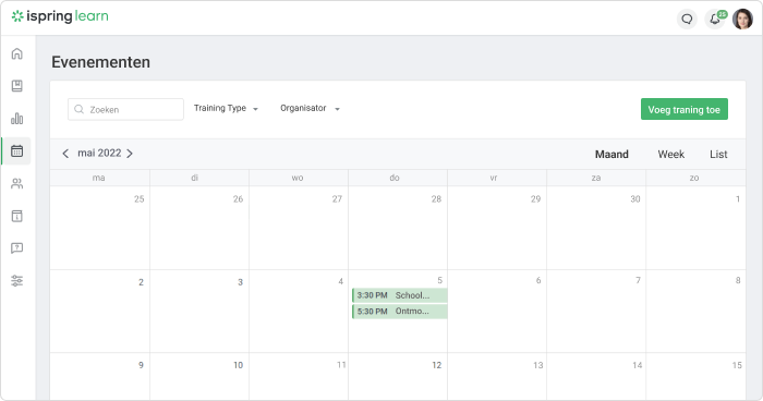 Plan evenementen tijdens het inwerkprogramma met iSpring Learn
