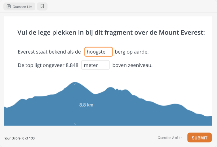 Voorbeeld van een Invuloefening toetsvraag