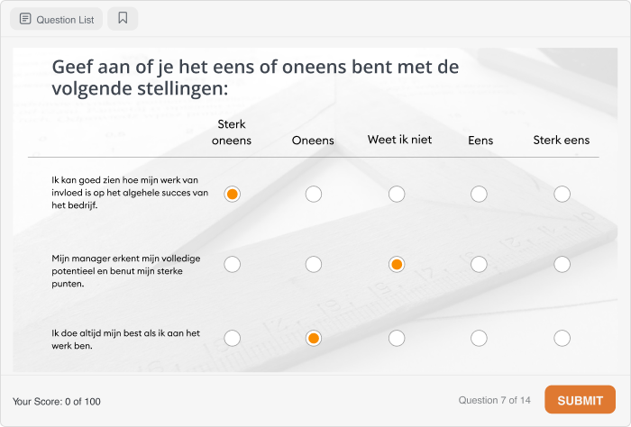 Voorbeeld van Likert-schaal quizvraag