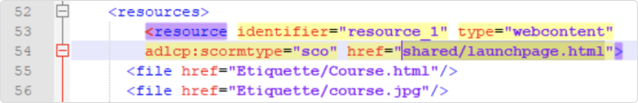 Koppeling naar het HTML-bestand in imsmanifest.xml