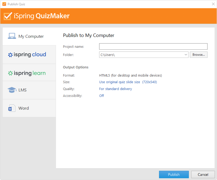 Een quiz publiceren Een quiz publiceren in iSpring Suite