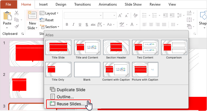 Optie Dia's Hergebruiken in PowerPoint Optie Dia's Hergebruiken in PowerPoint