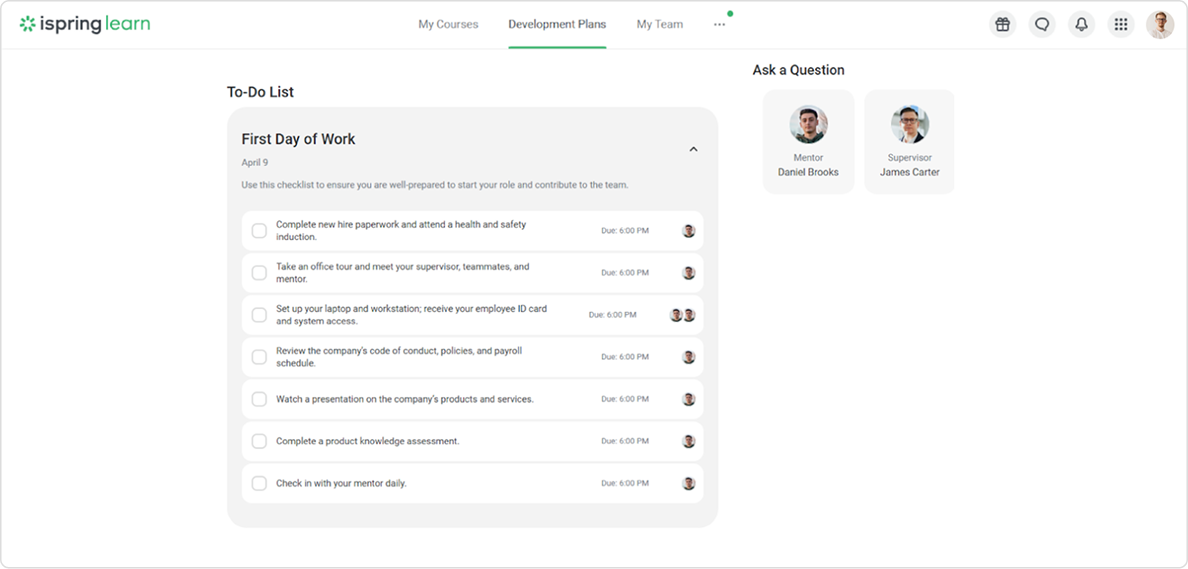 Ontwikkelplanmodule in iSpring Learn