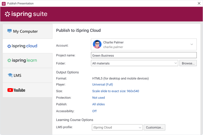 Exporteren naar iSpring Cloud