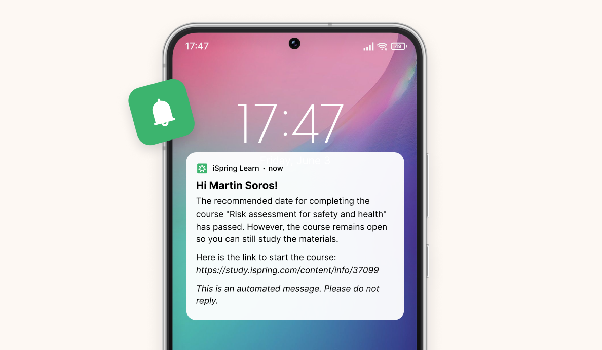 Herinnering aan veiligheidstraining in iSpring LMS